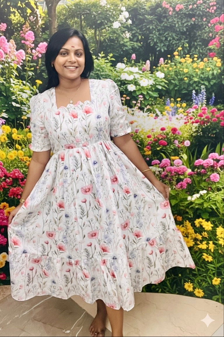 Roh white bloom Dress With Lining