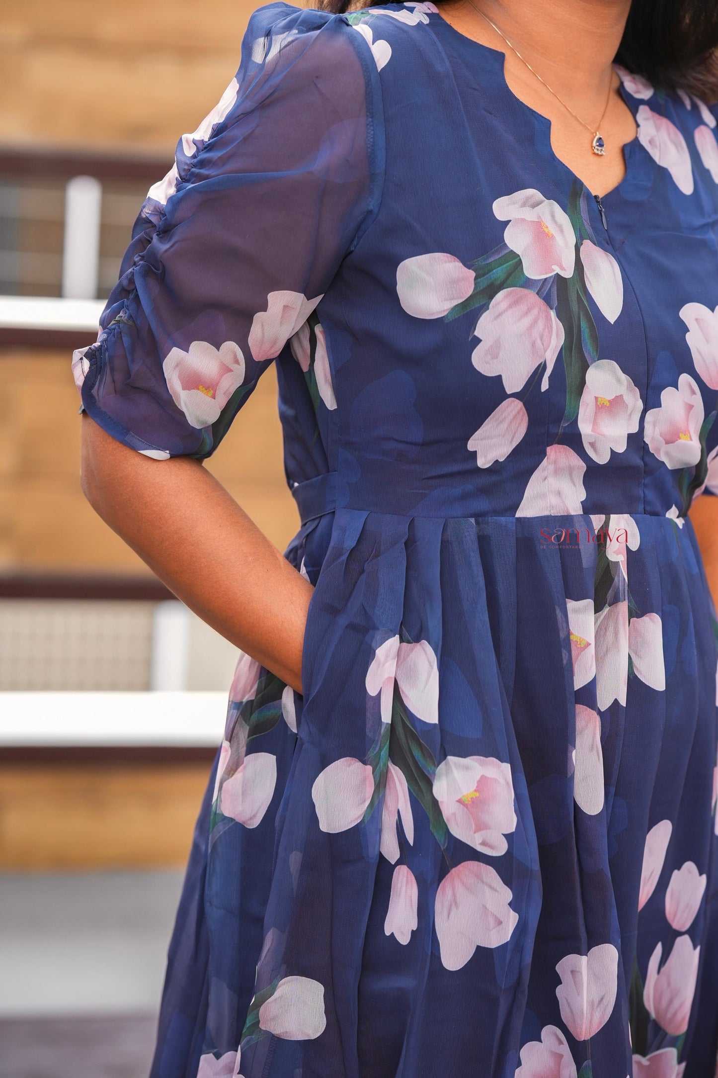 Navy georgette casual  Dress With Lining