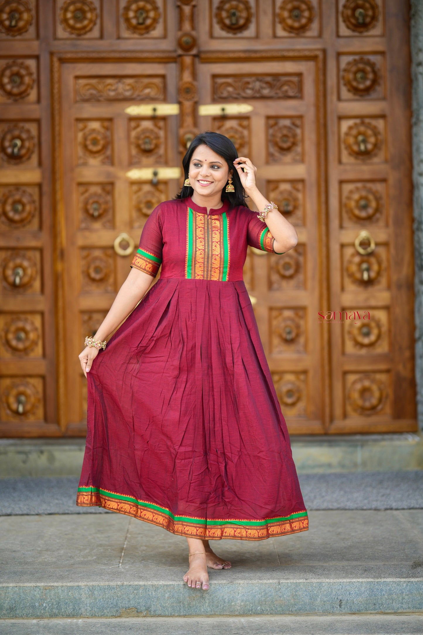 Maroon Narayanapet maxi Dress With Lining ( ready to dispatch)