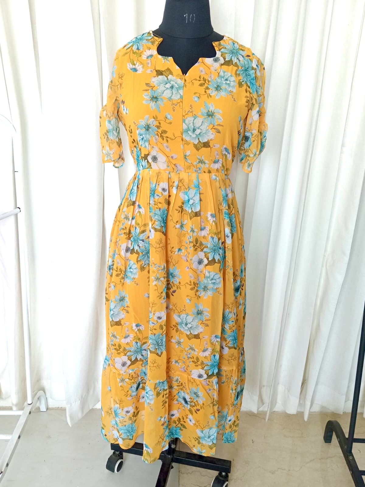 Yellow  georgette casual  Dress With Lining