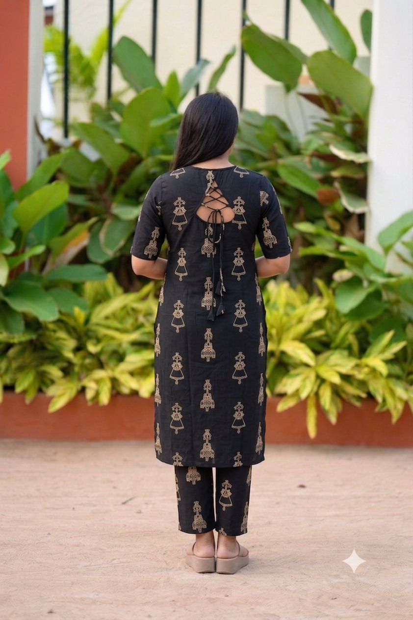 Nila - Black Cotton Co-ord Set with lining