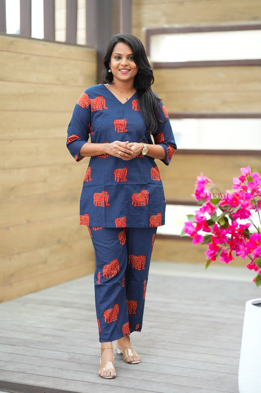 Navy Elephant Night Co-ord Set (Ready to dispatch)