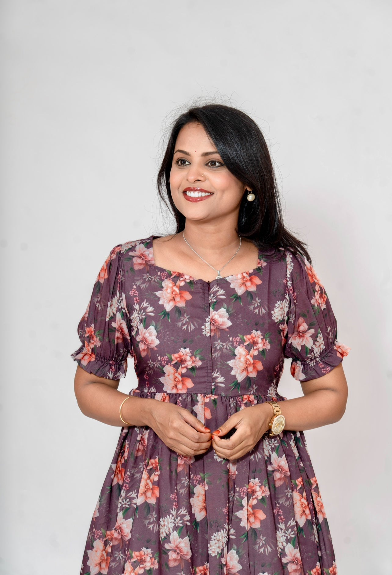 Brown Peach Casual  Dress With Lining