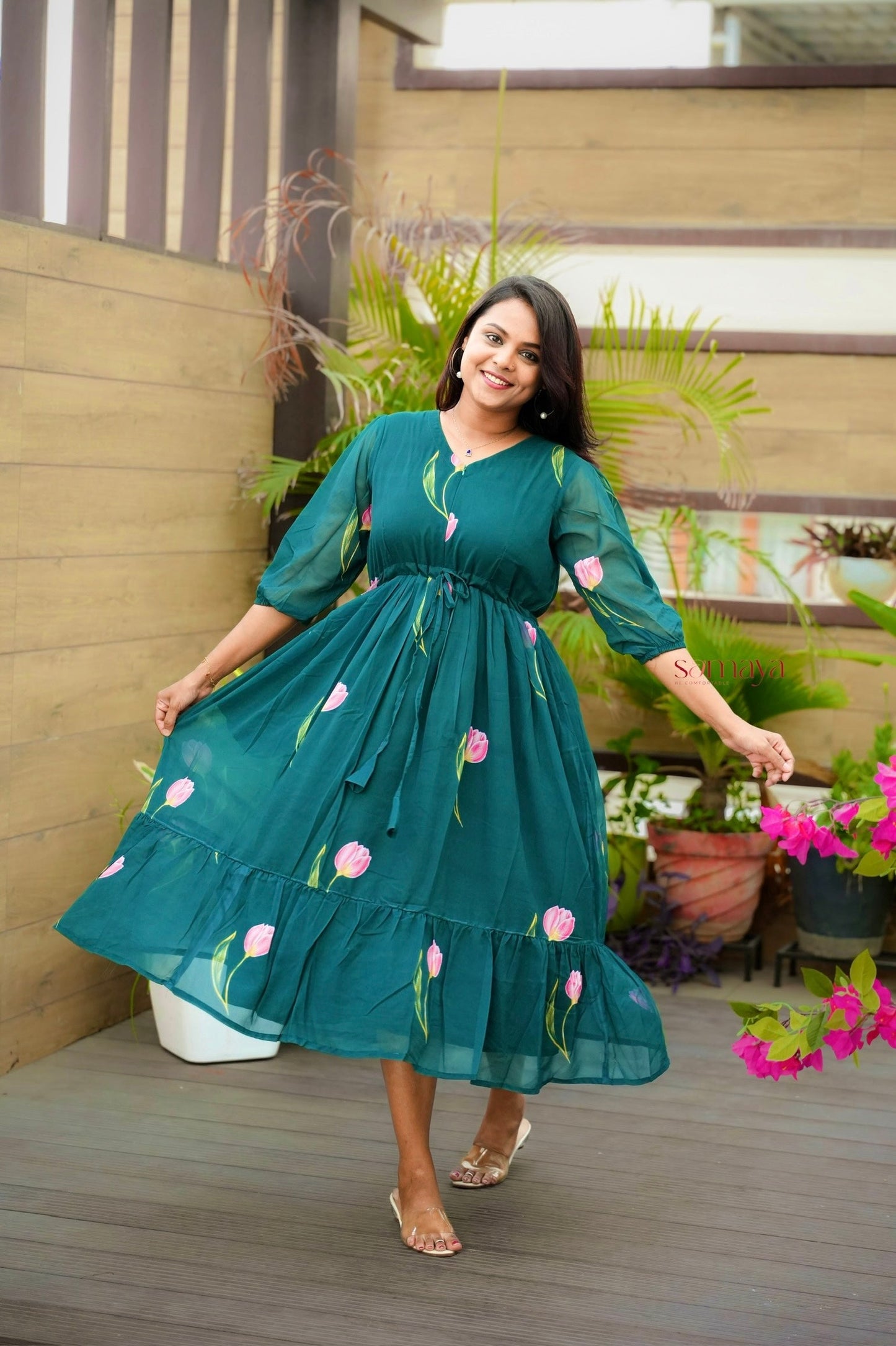 Tulip georgette casual  Dress With Lining ( No-Iron Everyday Dress)