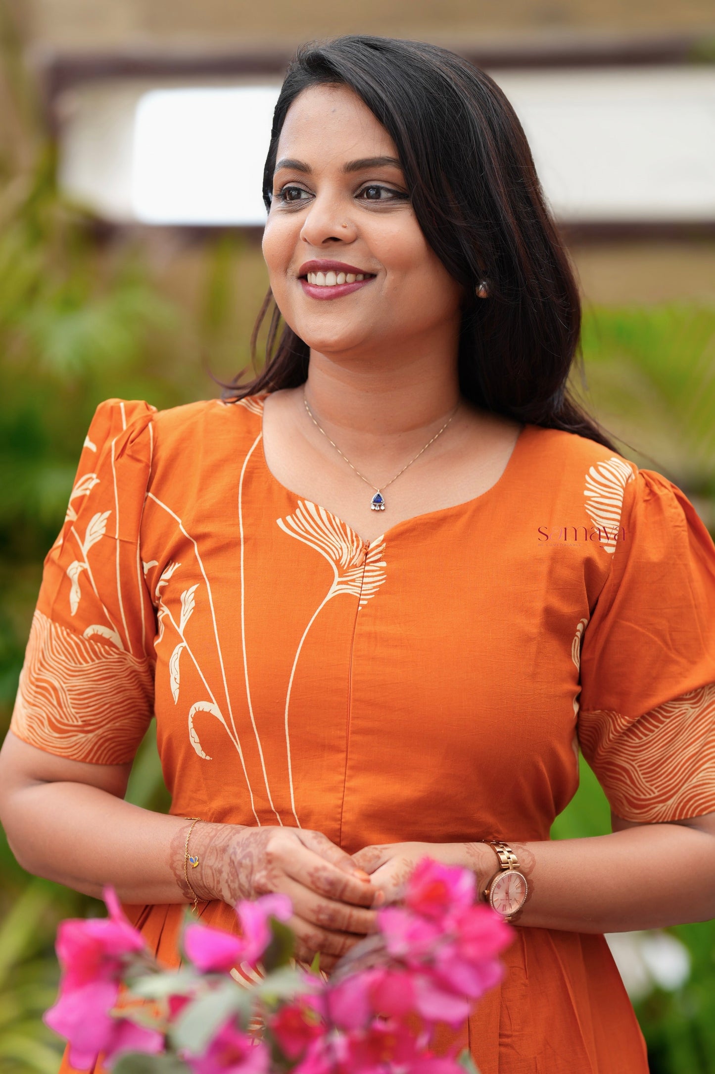 Rust orange Casual Dress With Lining