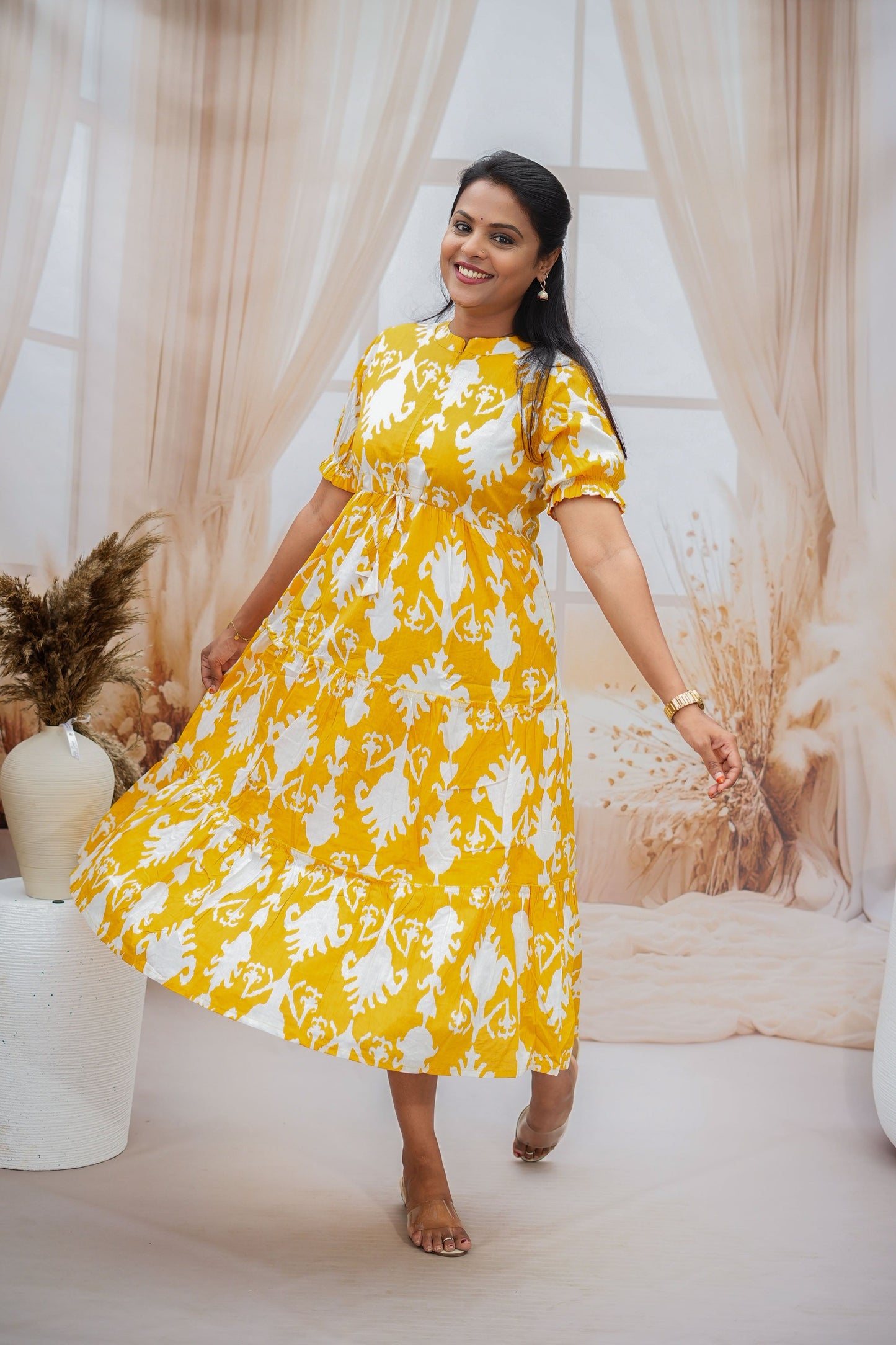 Yellow Casual Dress With Lining