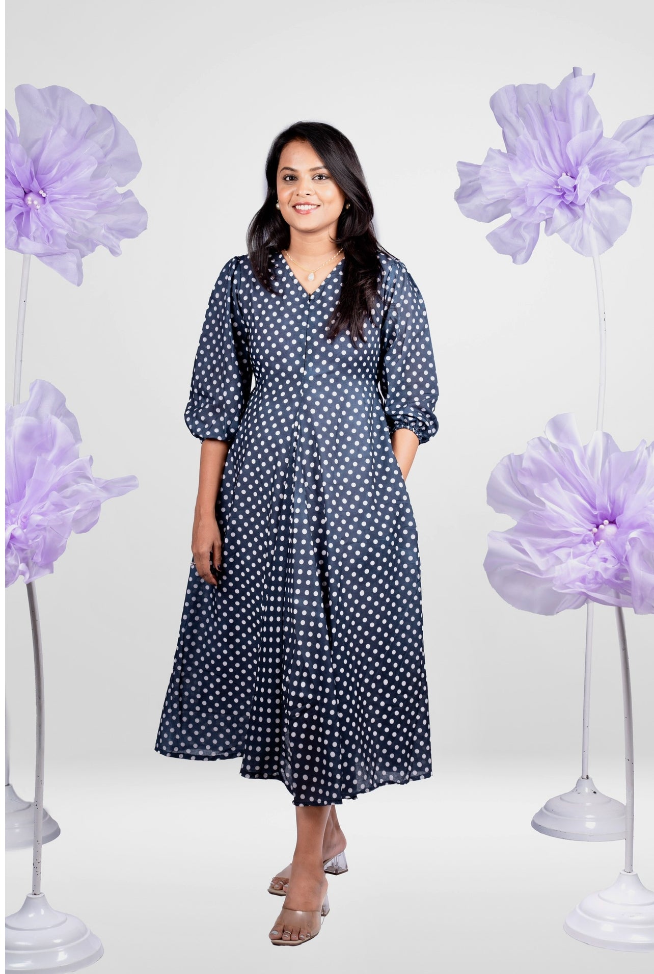 Polka dot  Dress With Lining ( No-Iron Everyday Dress)