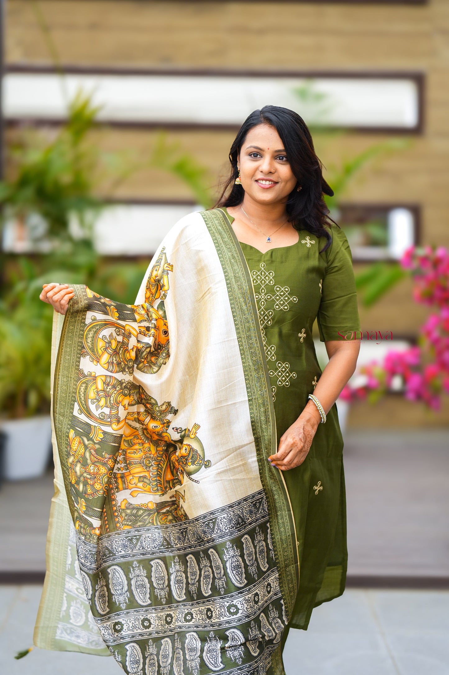 Saanvi-green kollam  3 piece salwar suit set with printed kalamkari dupptta ( pre order dispatch 20 August)