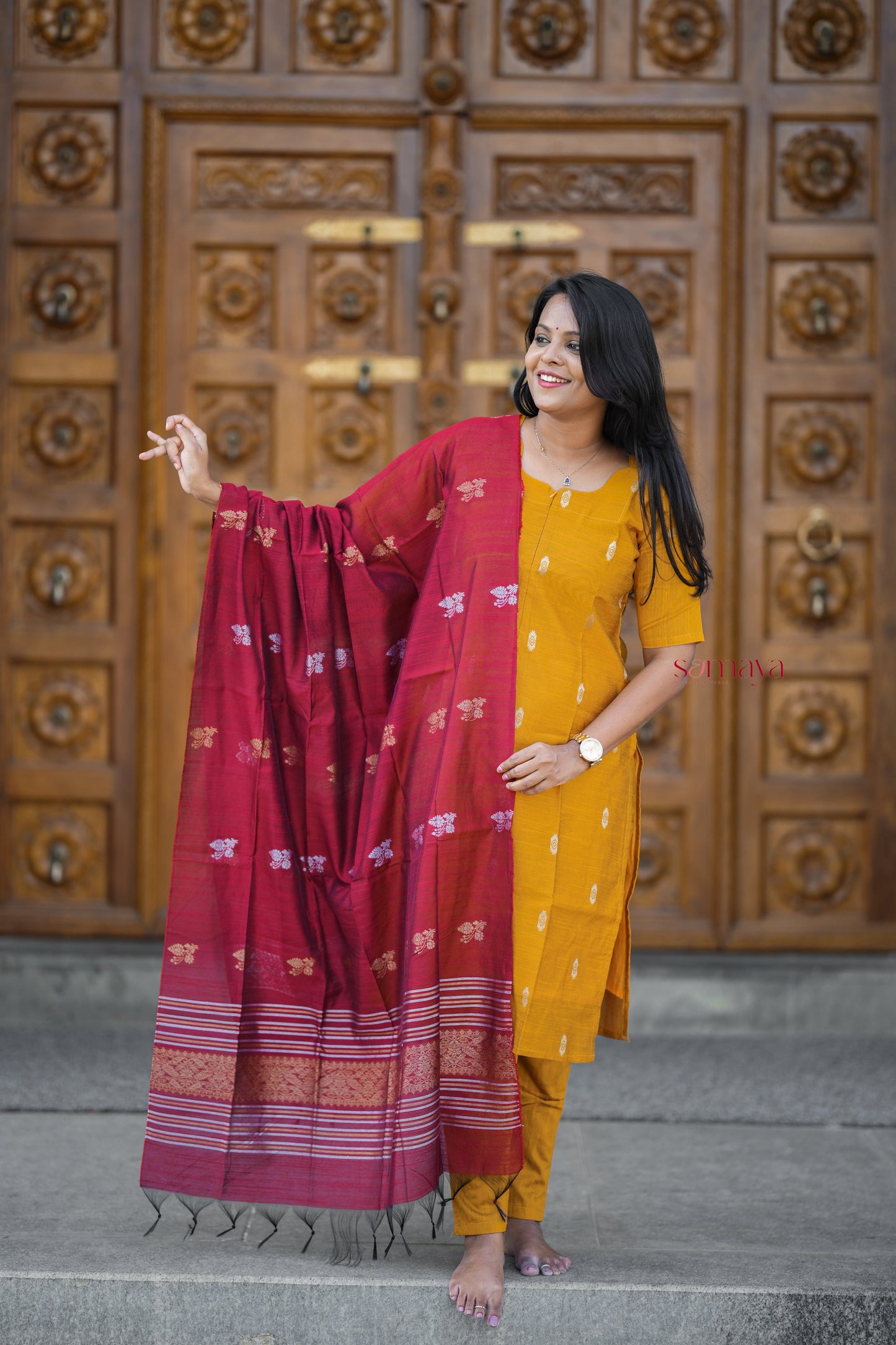 Senthoora  raw silk suit set with dupptta ( ready to dispatch ) set of 3