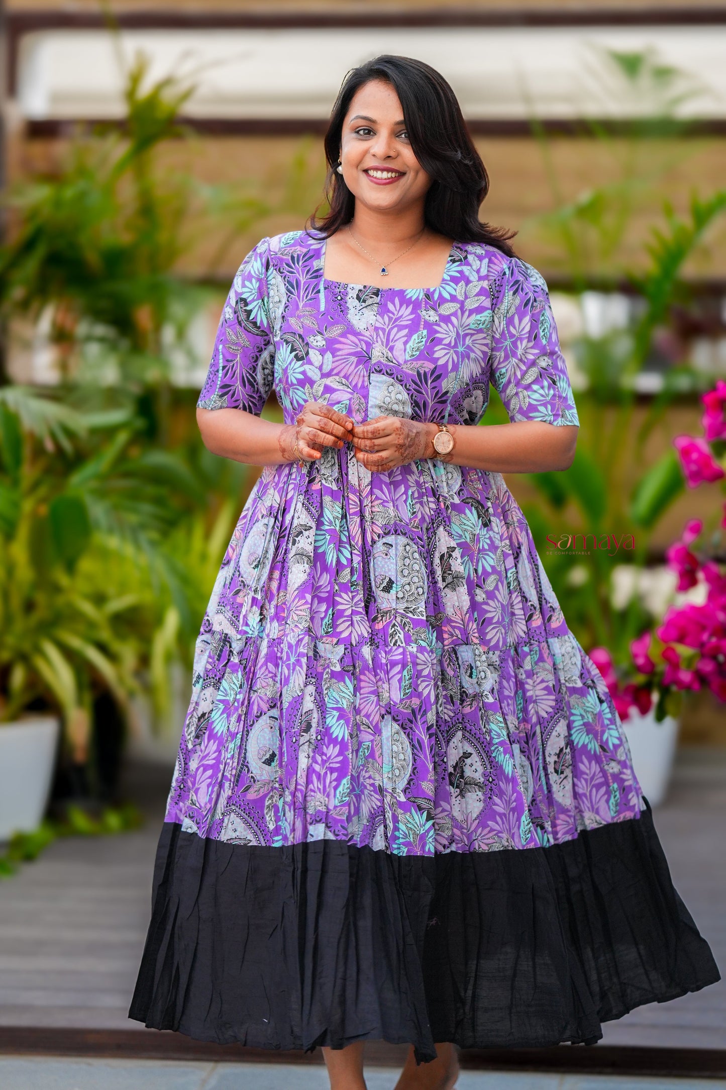 Maxi  peacock Casual Dress With Lining
