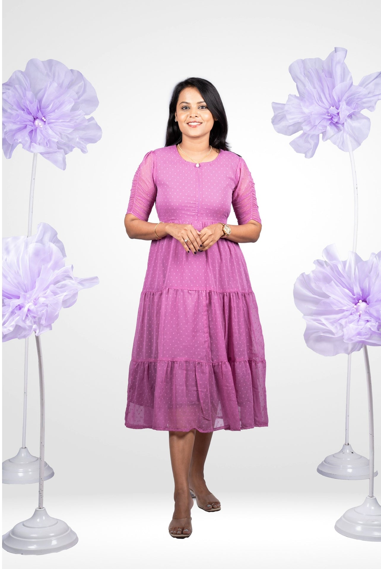 Lilac georgette casual  Dress ( No-Iron Everyday Dress)