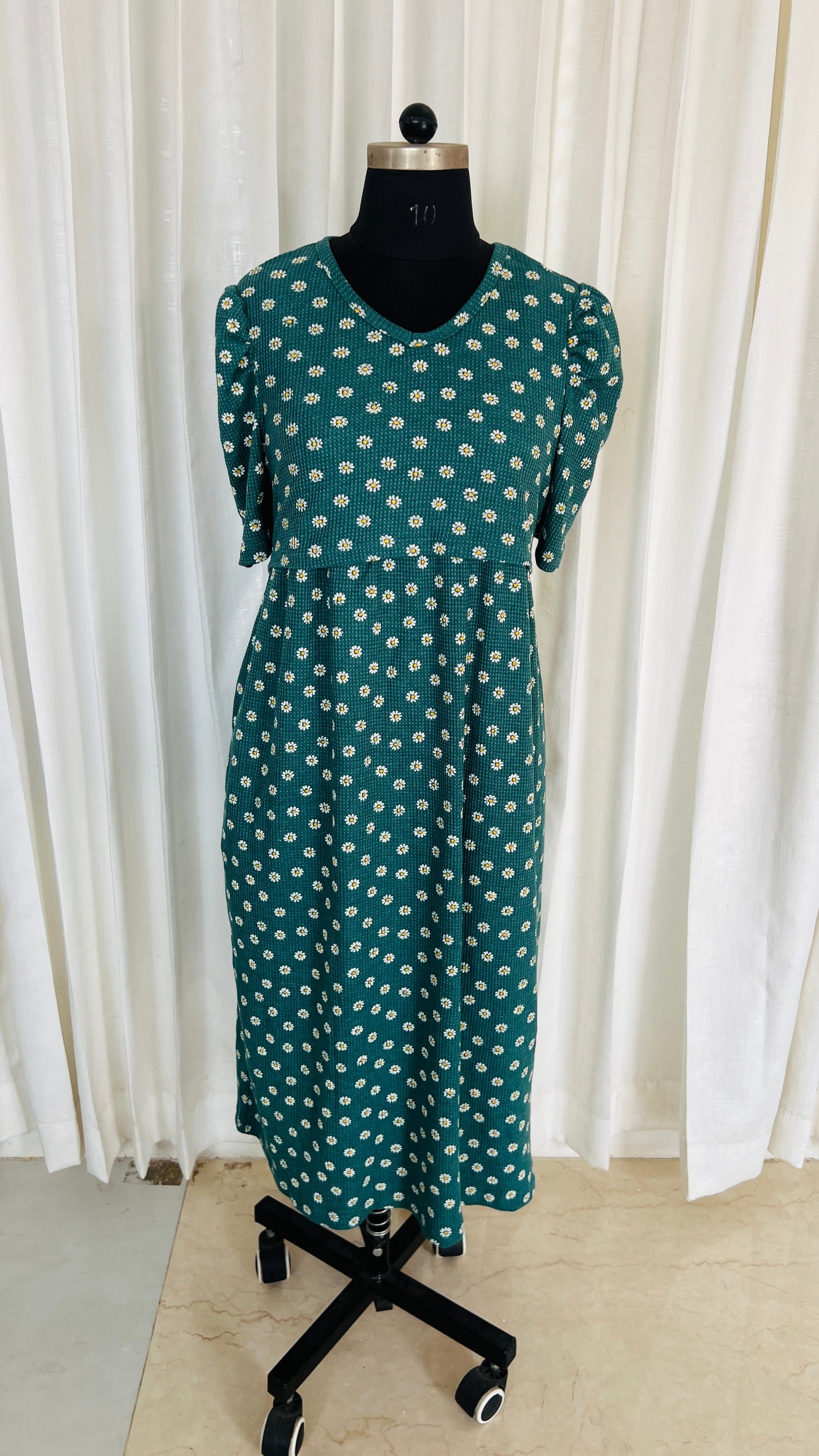 Calf Length Daisy Waffle Light Weight Dress