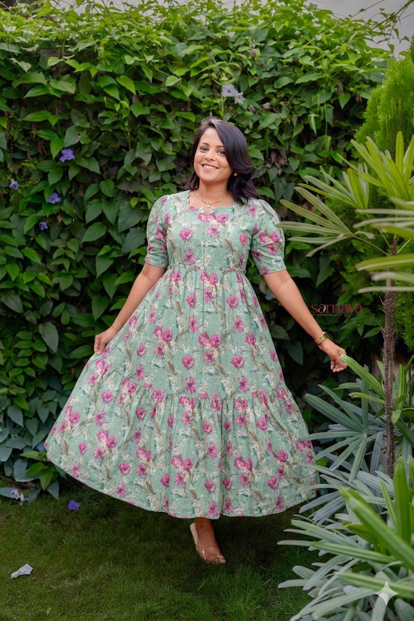 Mint green Hakoba Dress With Lining