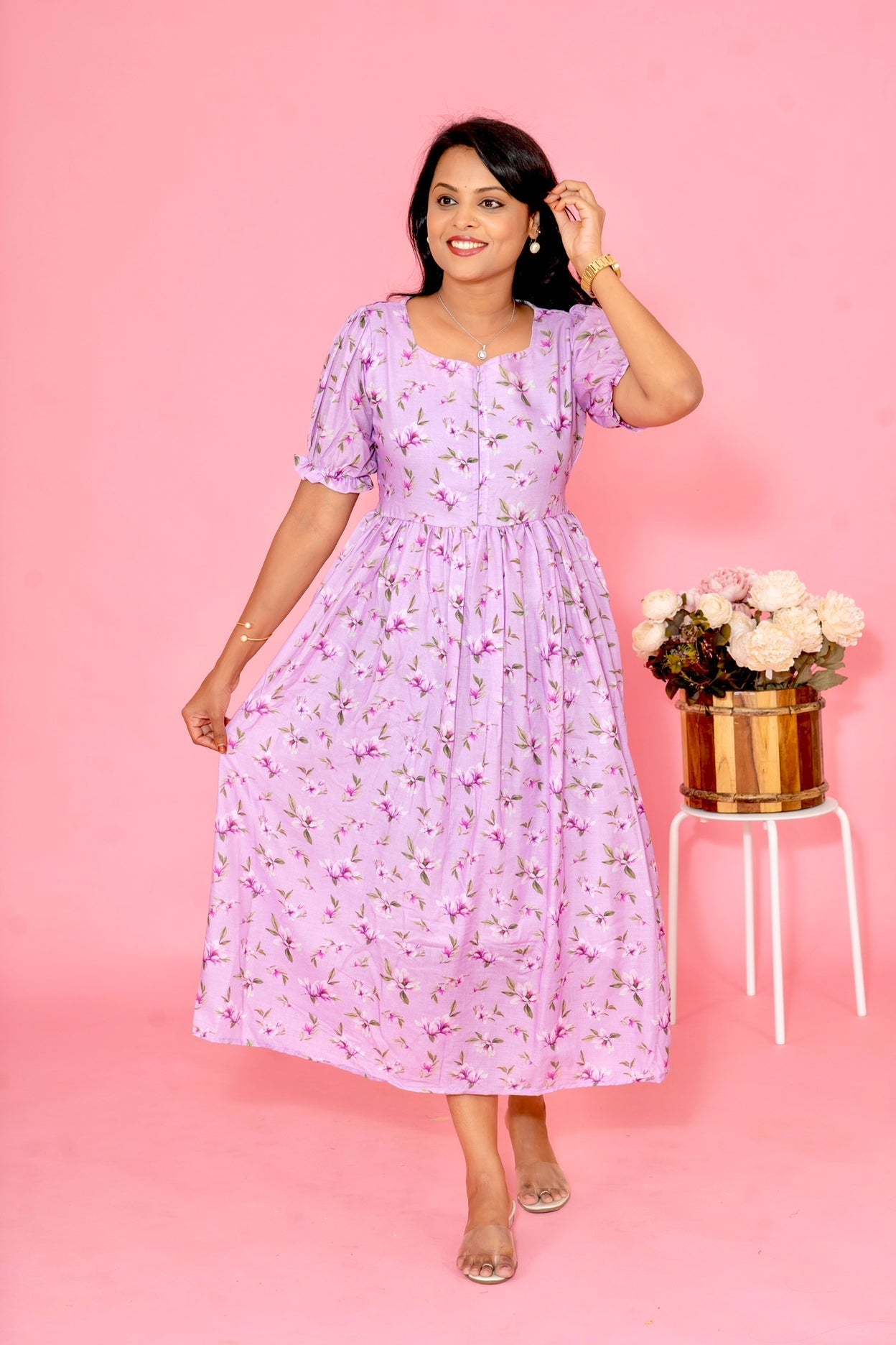 Pink Casual  Dress With Lining ( No-Iron Everyday Dress)