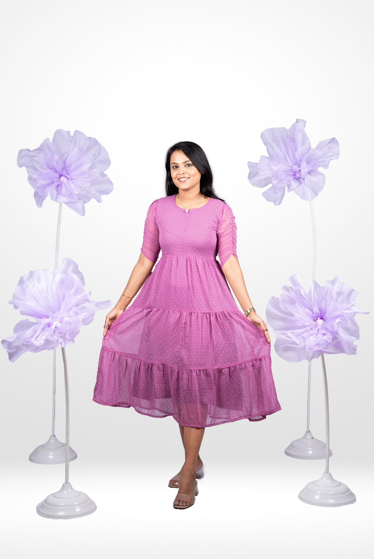 Lilac georgette casual  Dress ( No-Iron Everyday Dress)