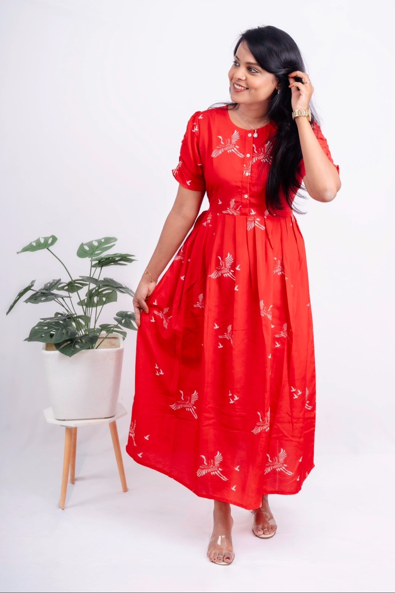 Crimson day to Night Dress Without Lining ( Wrinkle-Free Cotton blend Dress)