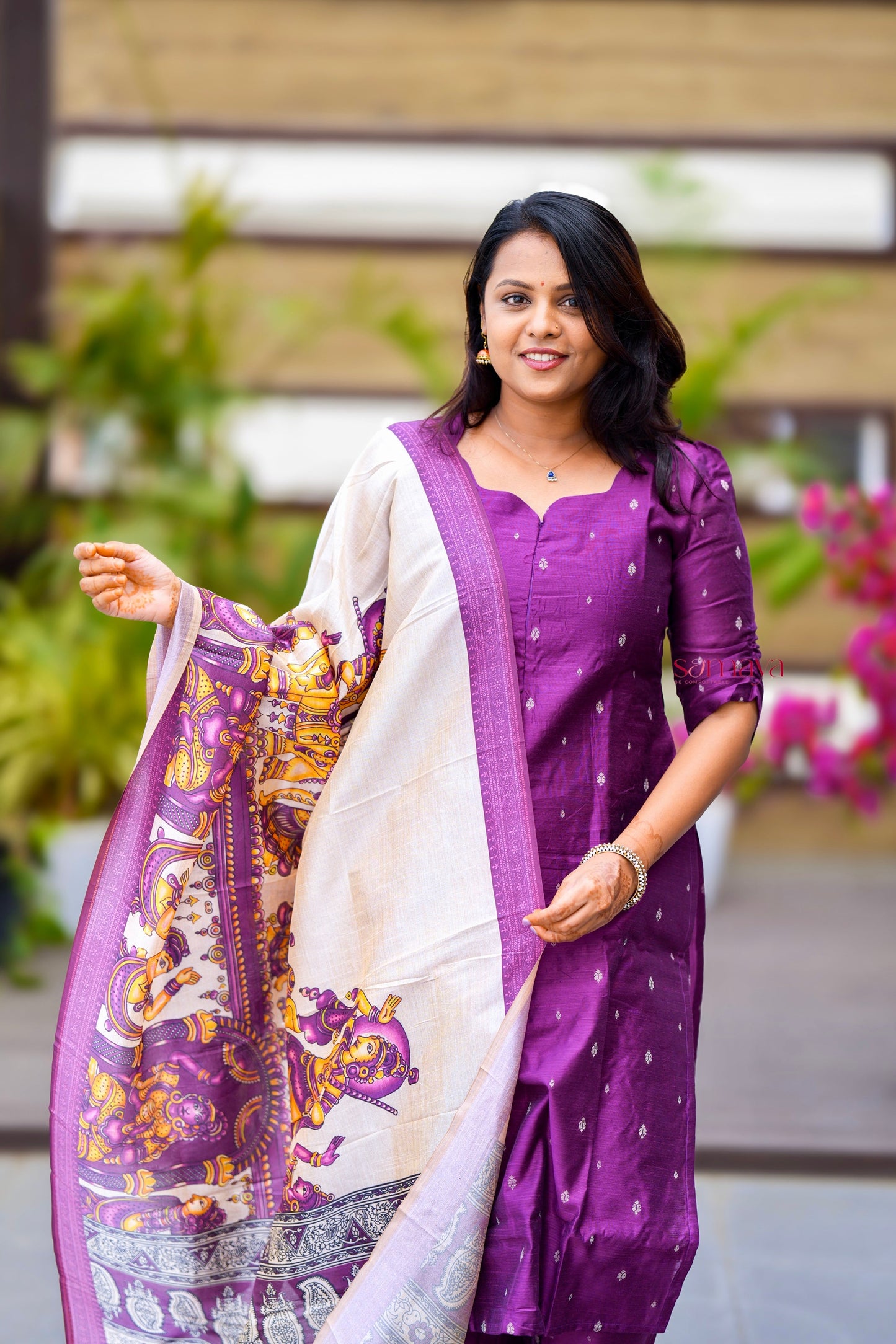 Pari 3 piece salwar suit set with kalamkari printed dupatta