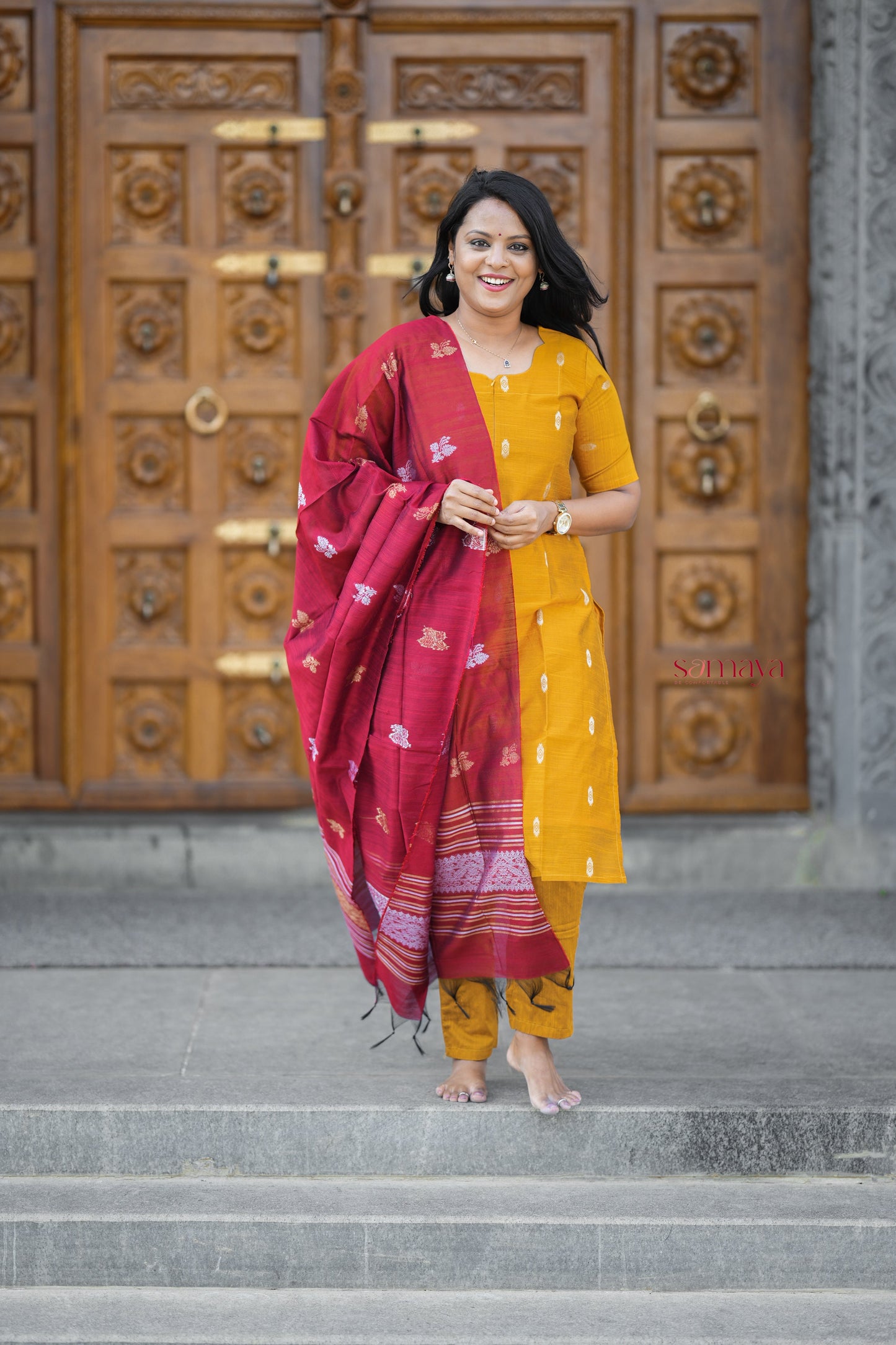 Senthoora  raw silk suit set with dupptta ( ready to dispatch ) set of 3