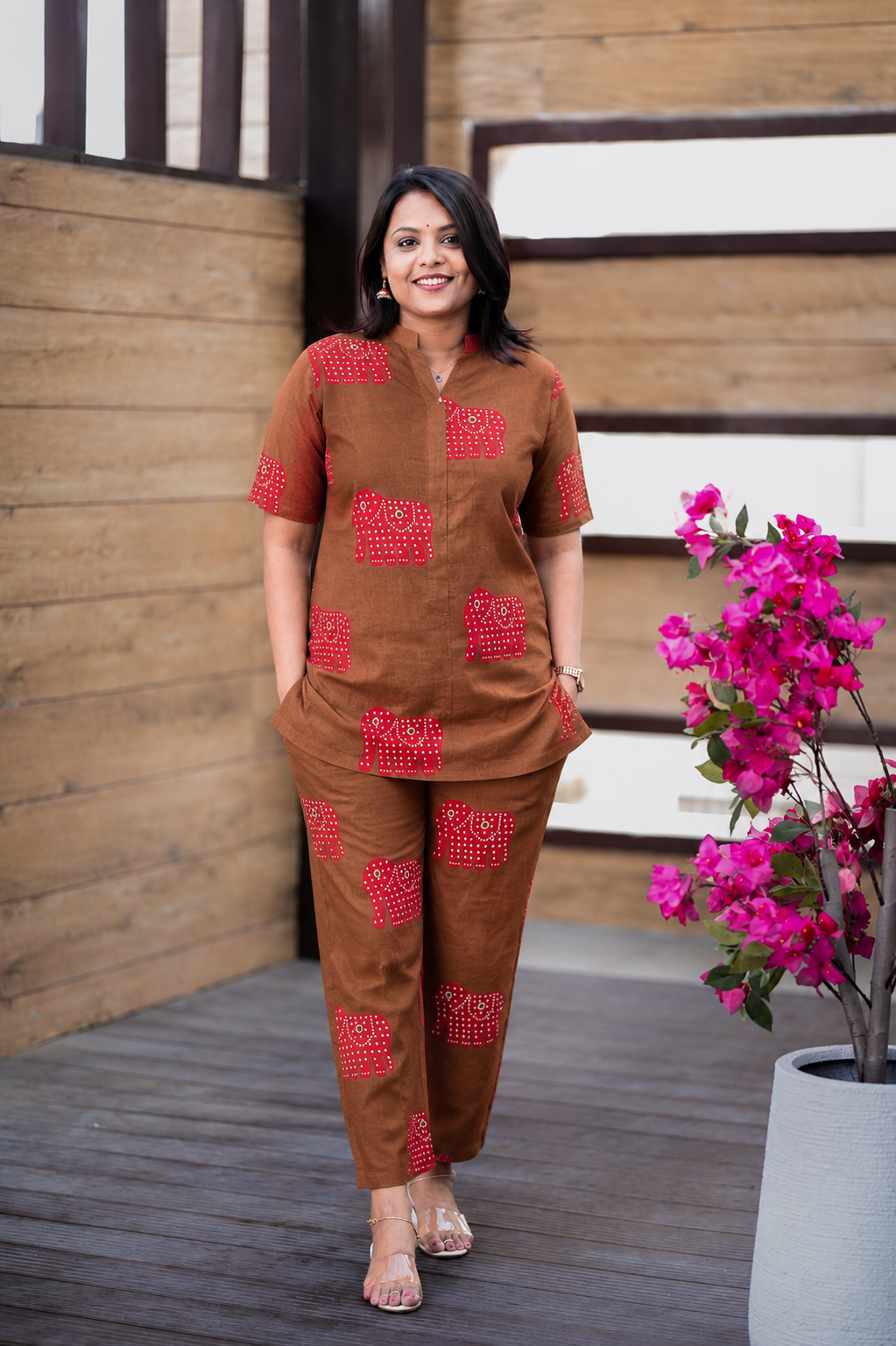 Theera-Rust elephant day to night  Co-ord Set