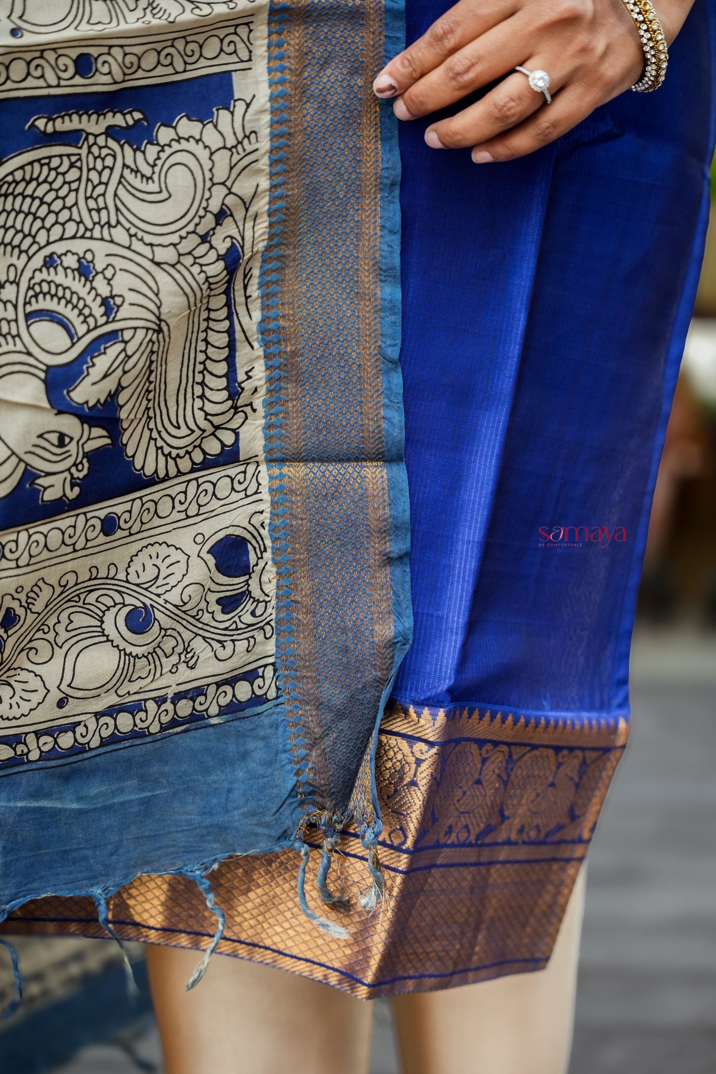 Radhae Mangalgiri Blue Narayanapet silk top with kalamkari hand painted dupptta set of 2 ( ready to dispatch)