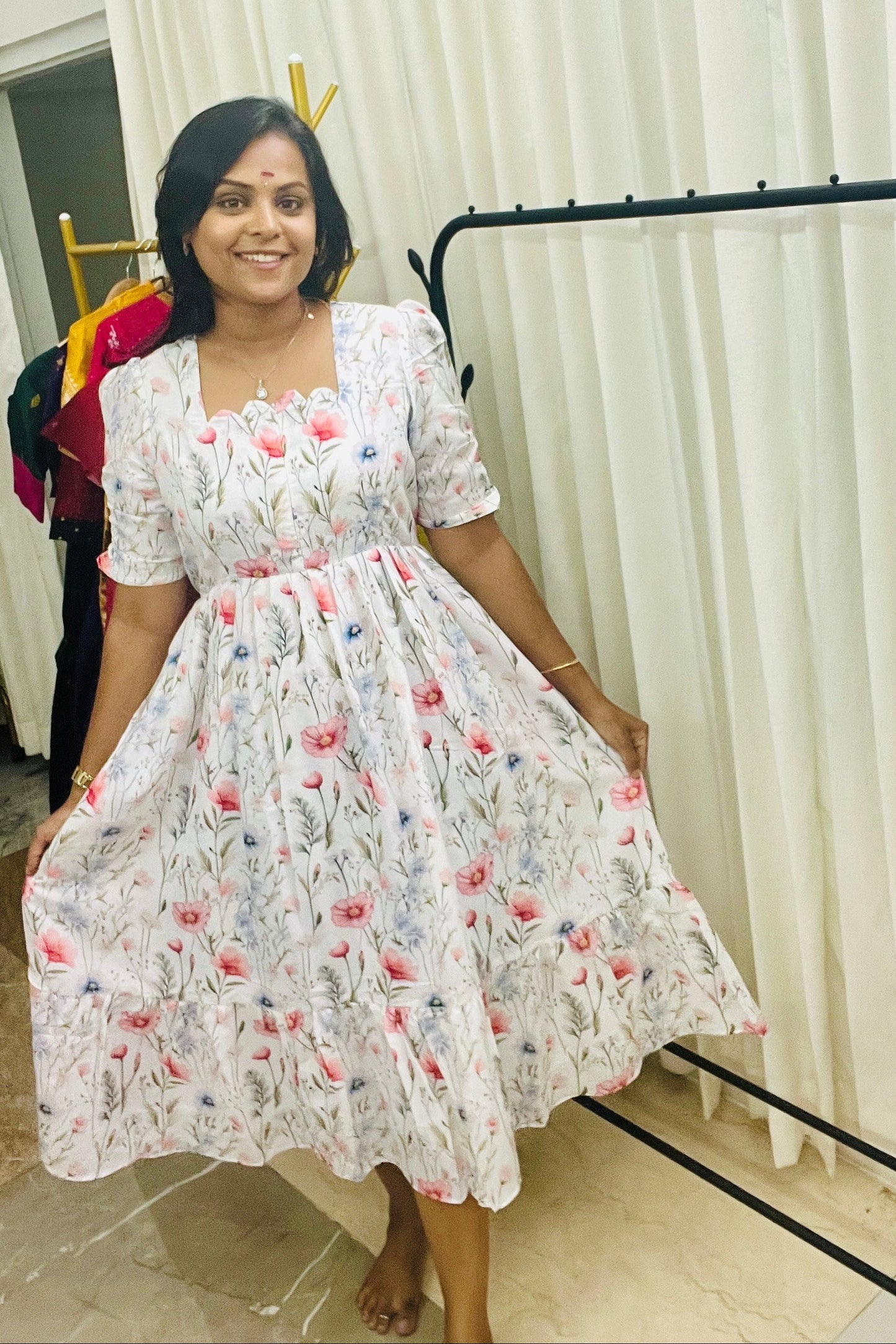 Roh white bloom Dress With Lining