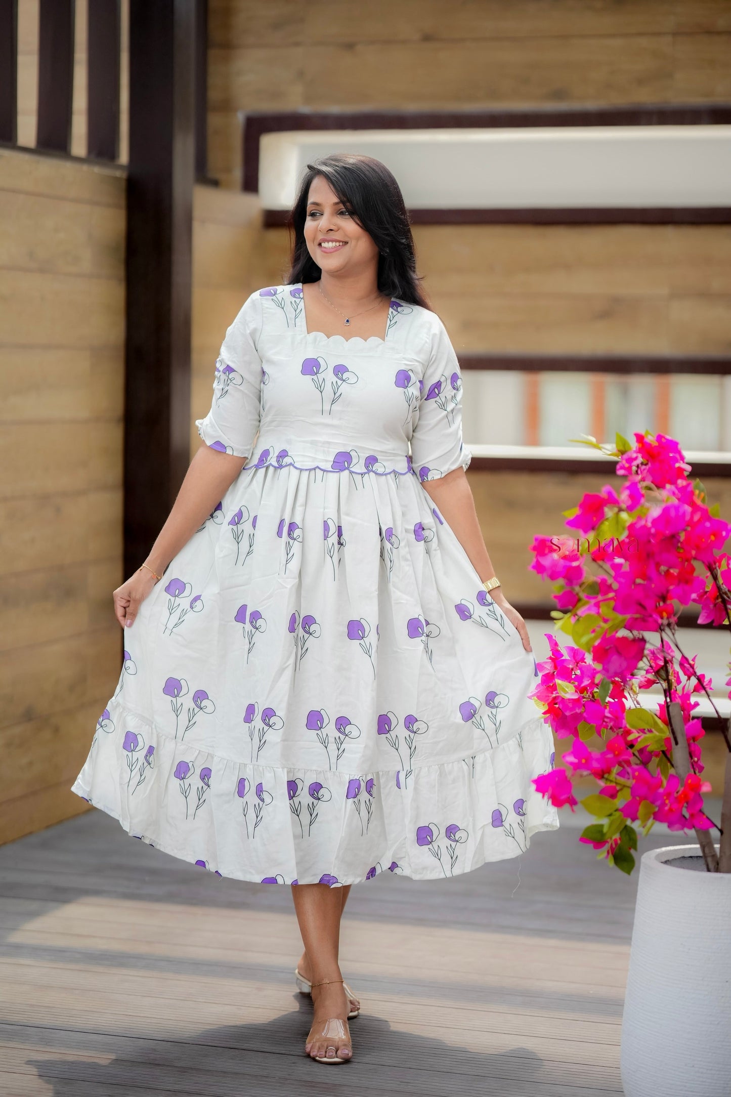 Nivi Casual Dress With Lining( Wrinkle-Free Cotton Blend Dress)