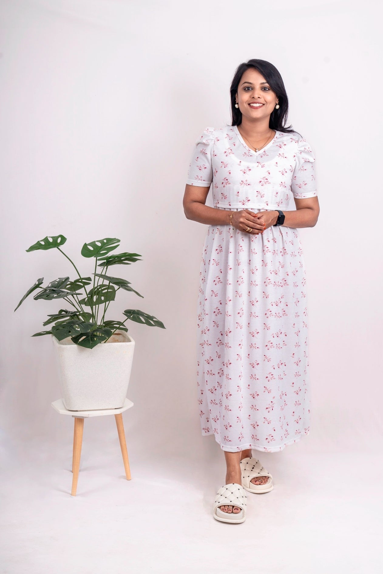 Maxi White Waffle Dress