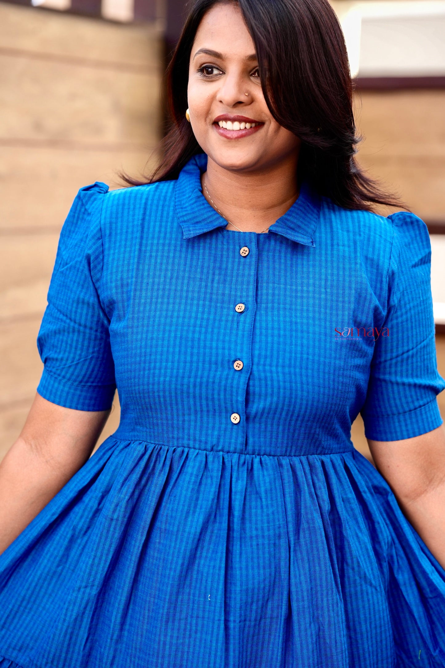 Deepika -blue maxi cotton  Dress With Lining(Ultimate Layered Flare Dress)