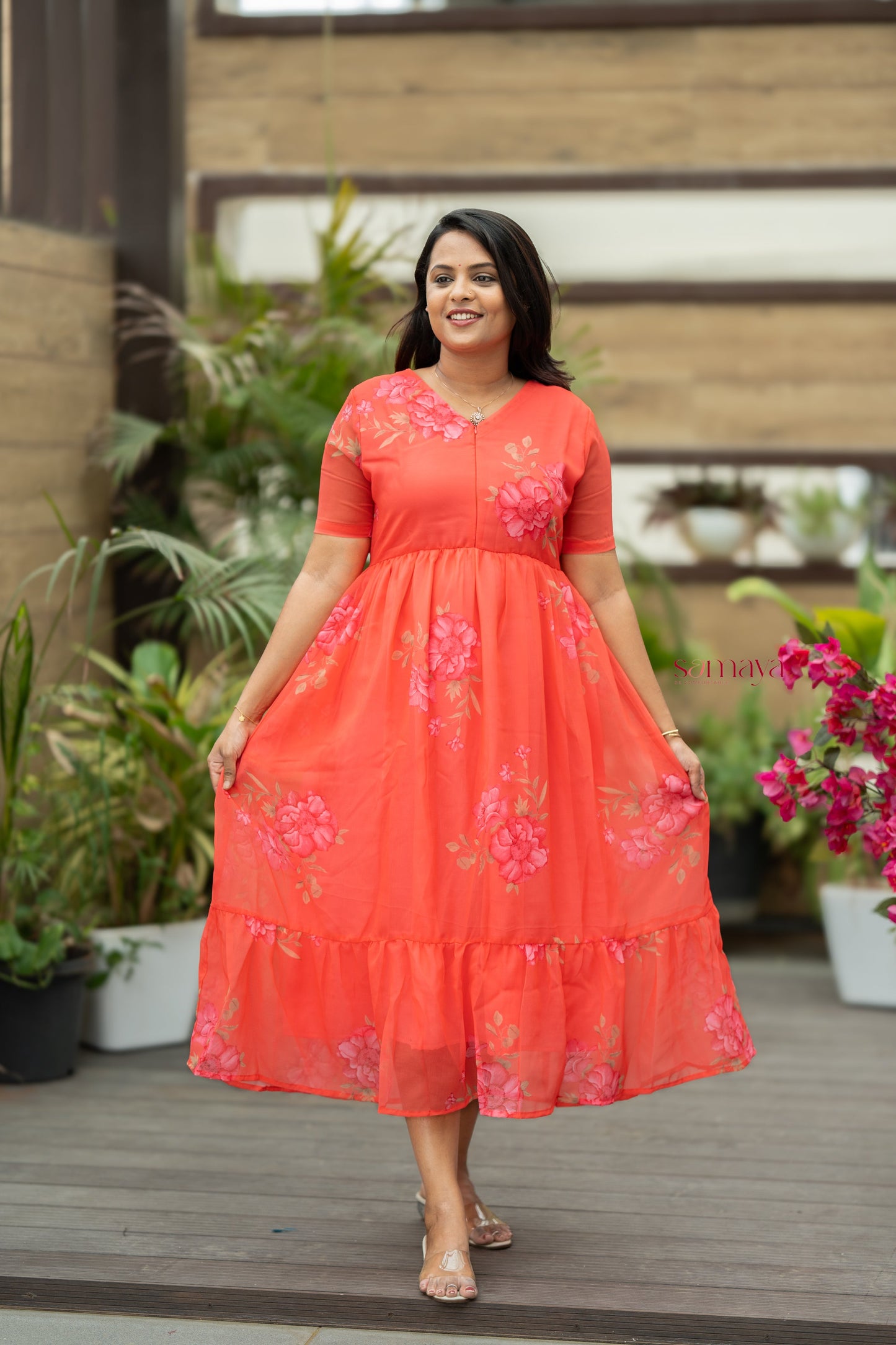 Pearl georgette casual  Dress With Lining ( No-Iron Everyday Dress)