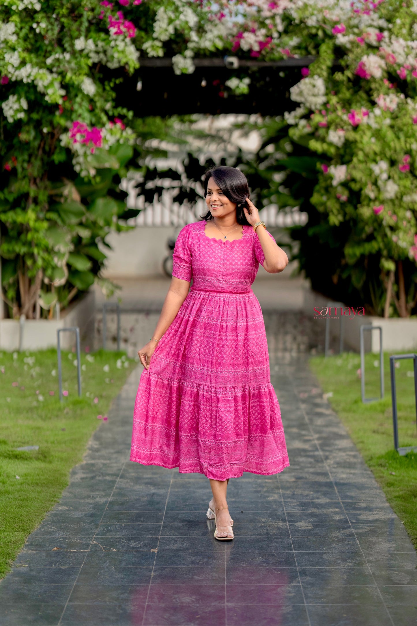 Aria  Hakoba bandhani print  Dress With Lining ( stain in the dress so sold at sale price )