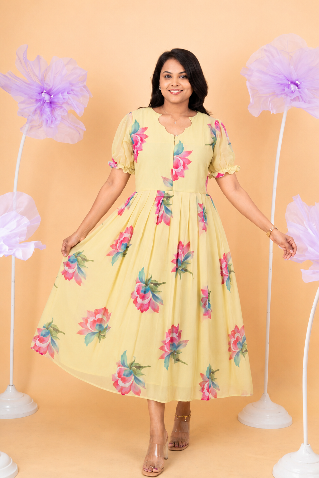 Renu georgette casual  Dress With Lining ( No-Iron Everyday Dress)