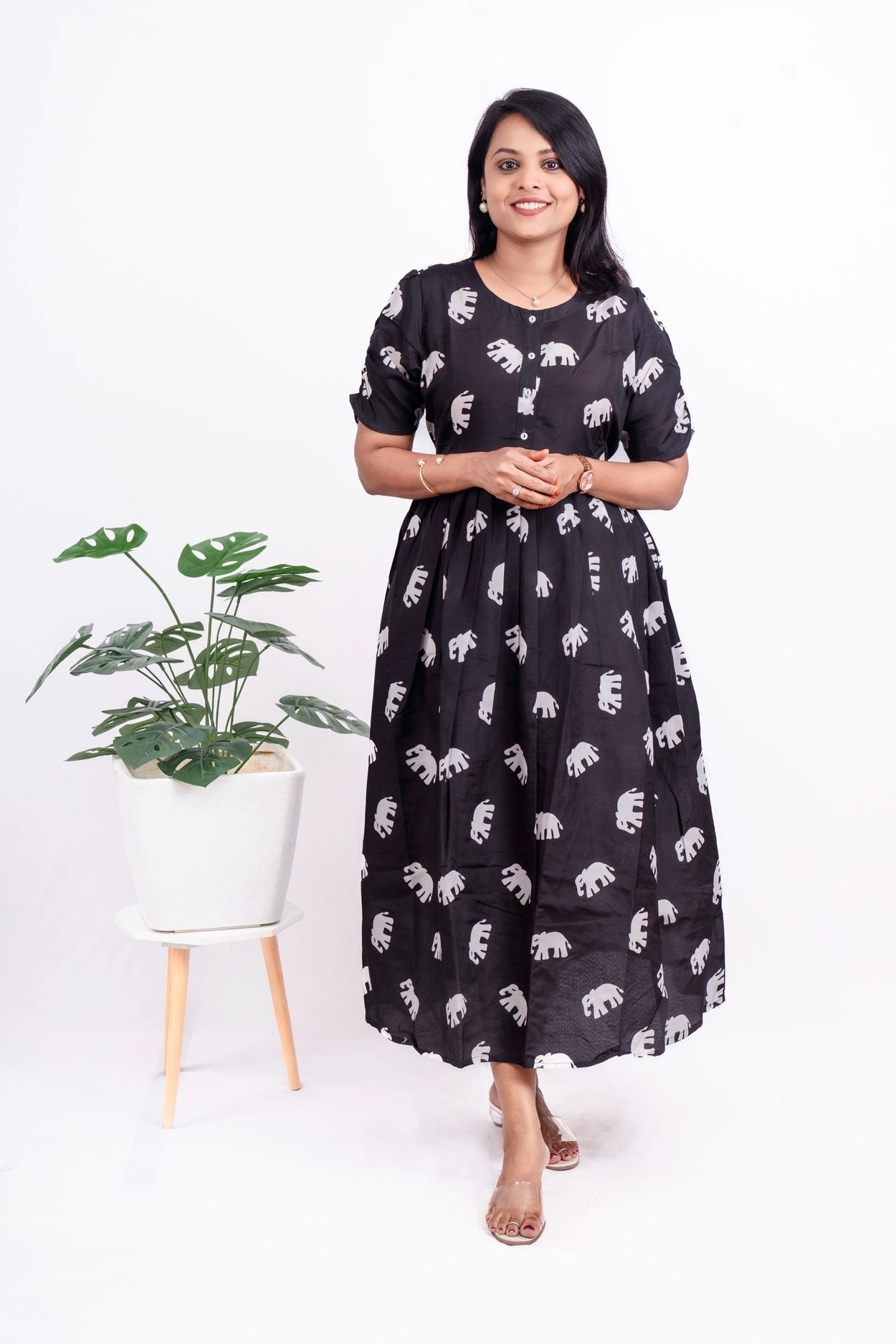 Black Elephant Day to Night Dress Without Lining (Wrinkle-Free Cotton blend  Dress)