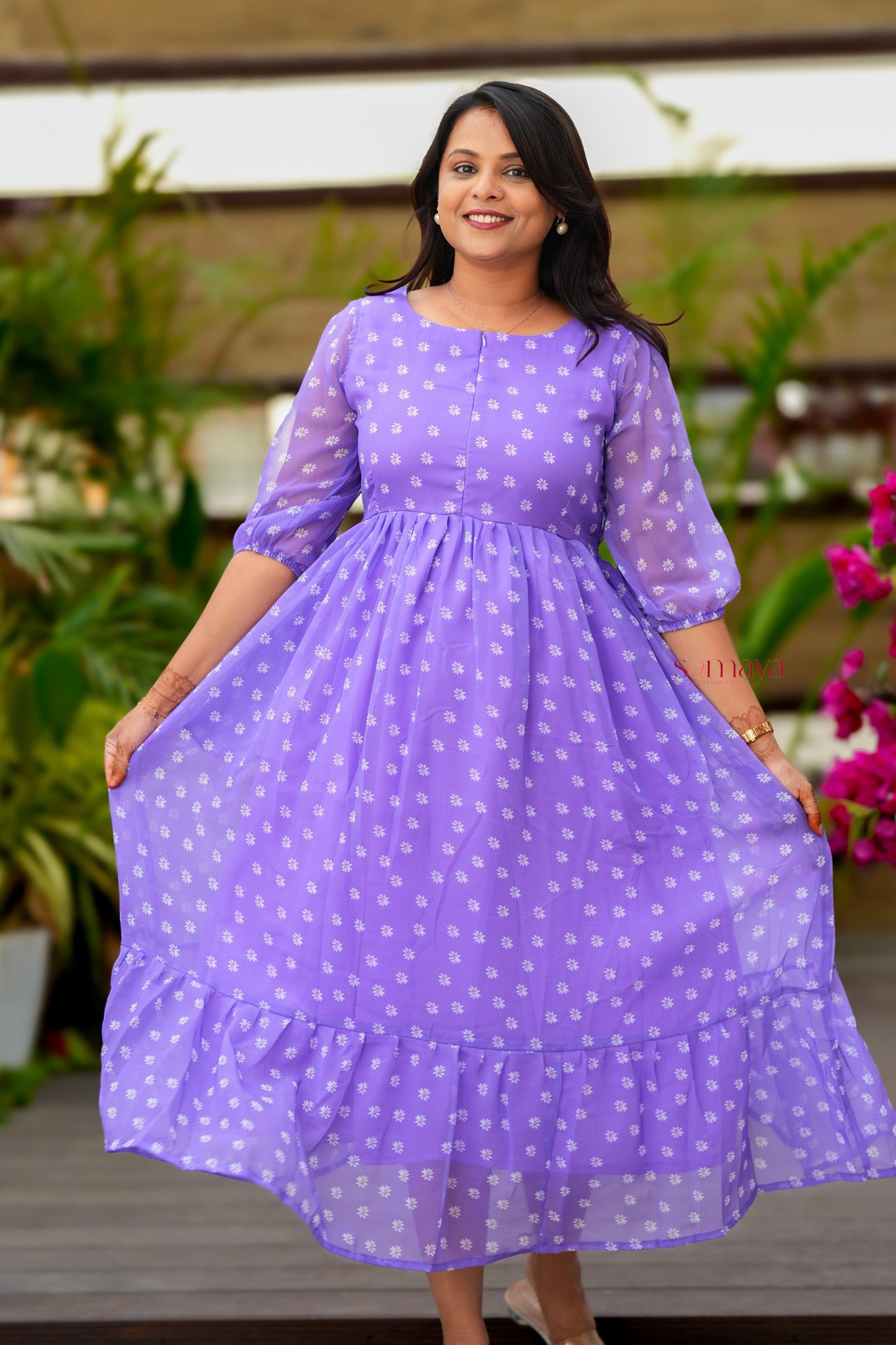 Daisy  georgette casual Dress With Lining ( No-Iron Everyday Dress)