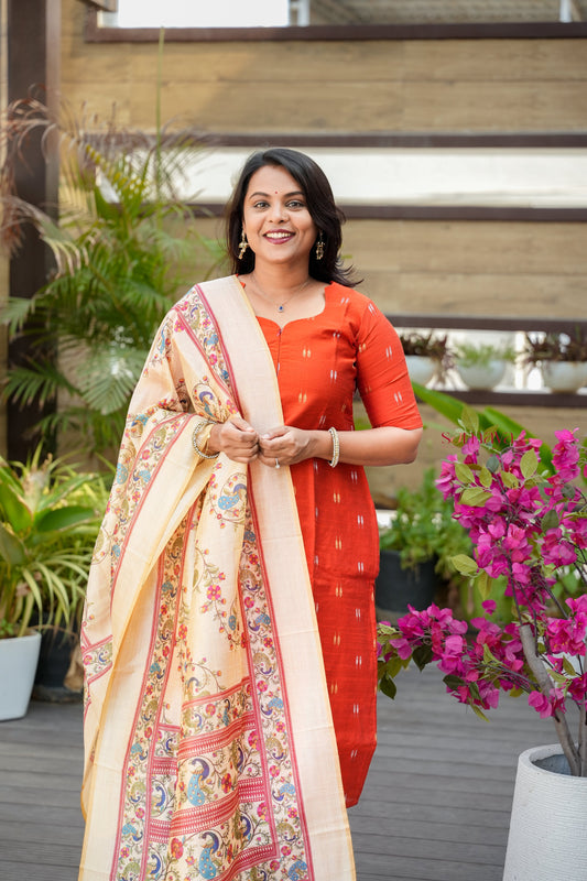 Alagu 3 piece raw silk suit set with Dupatta ( ready to dispatch)