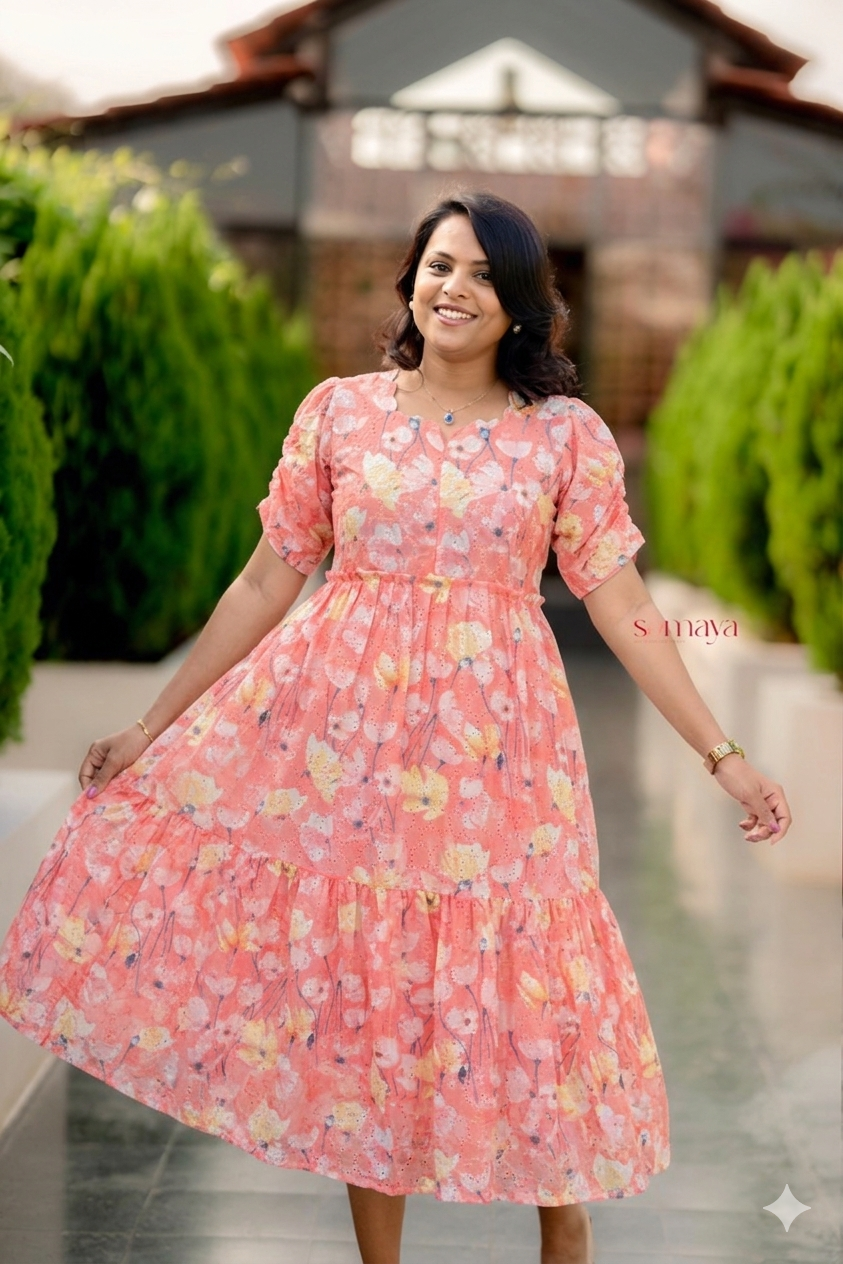 Cinderella -peach  Hakoba Dress With Lining