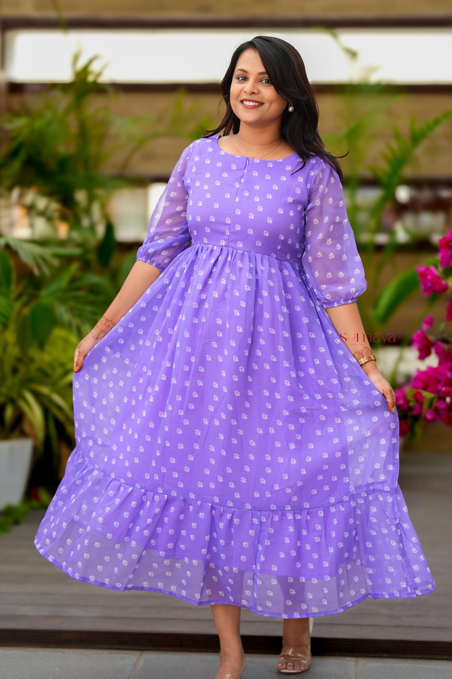 Daisy  georgette casual Dress With Lining ( No-Iron Everyday Dress)