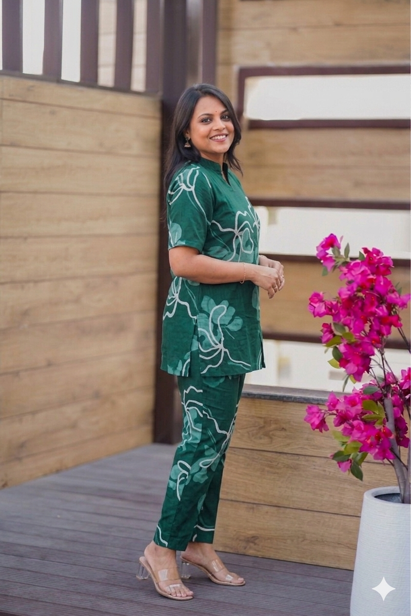 Theera -Bottle green  Night Co-ord Set