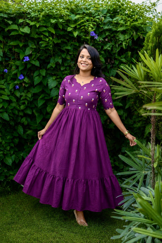 Princess -purple  Dress With lining( Wrinkle-Free Cotton Blend Dress)