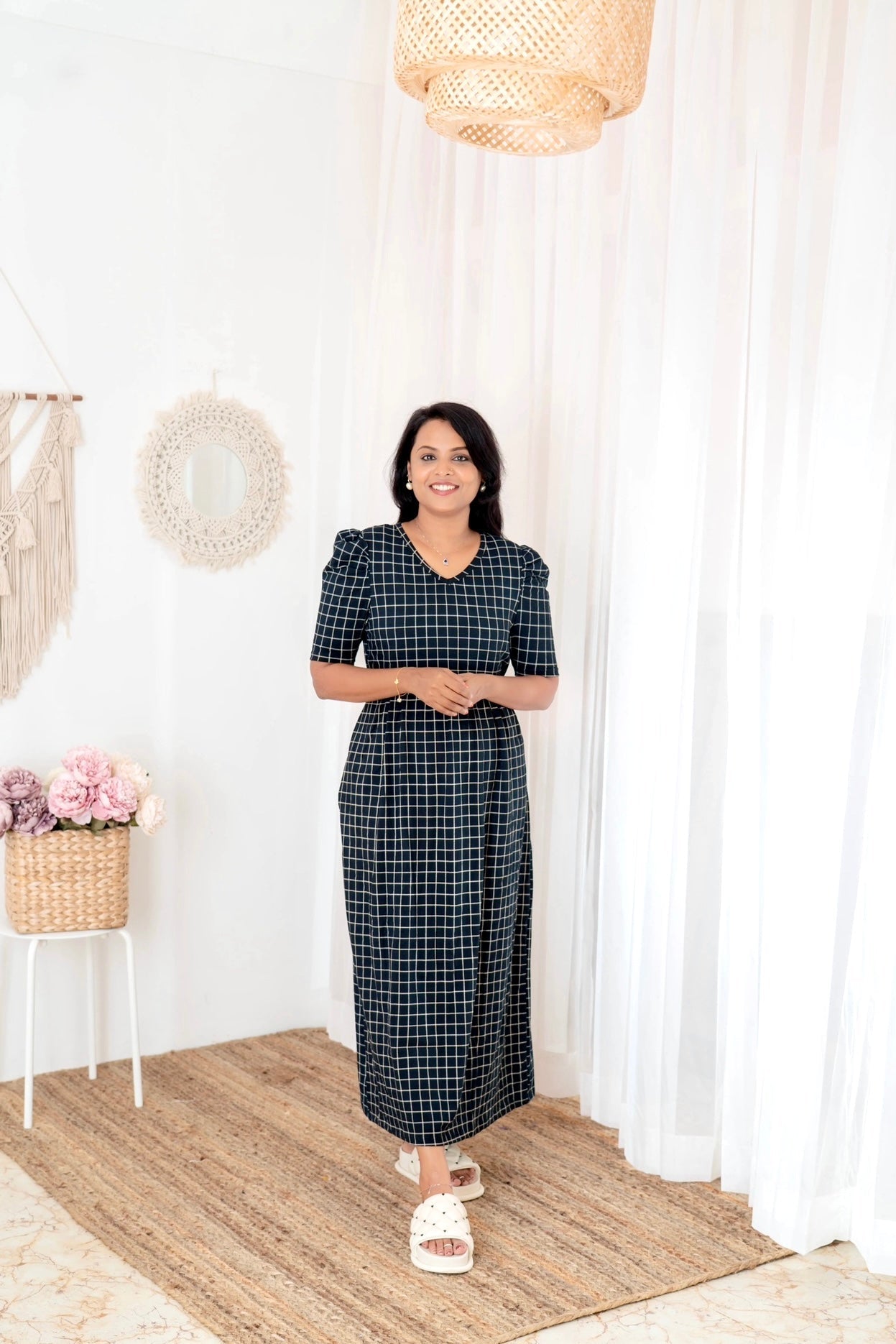 Maxi  checked Light Weight Dress