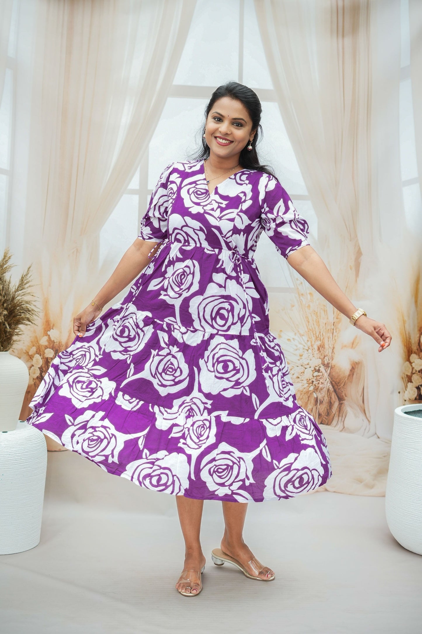 Violet pure Cotton Dress With Lining ( special sale price )