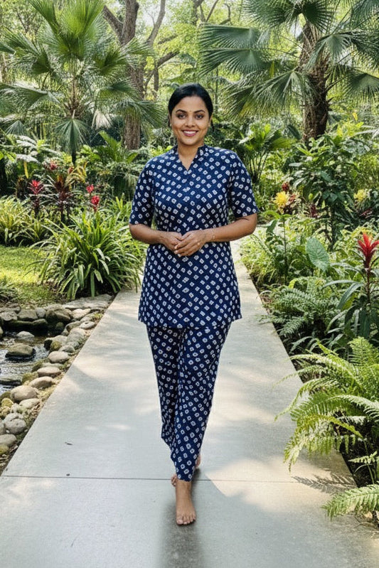 THEERA-Navy Blue Night Co-ord Set