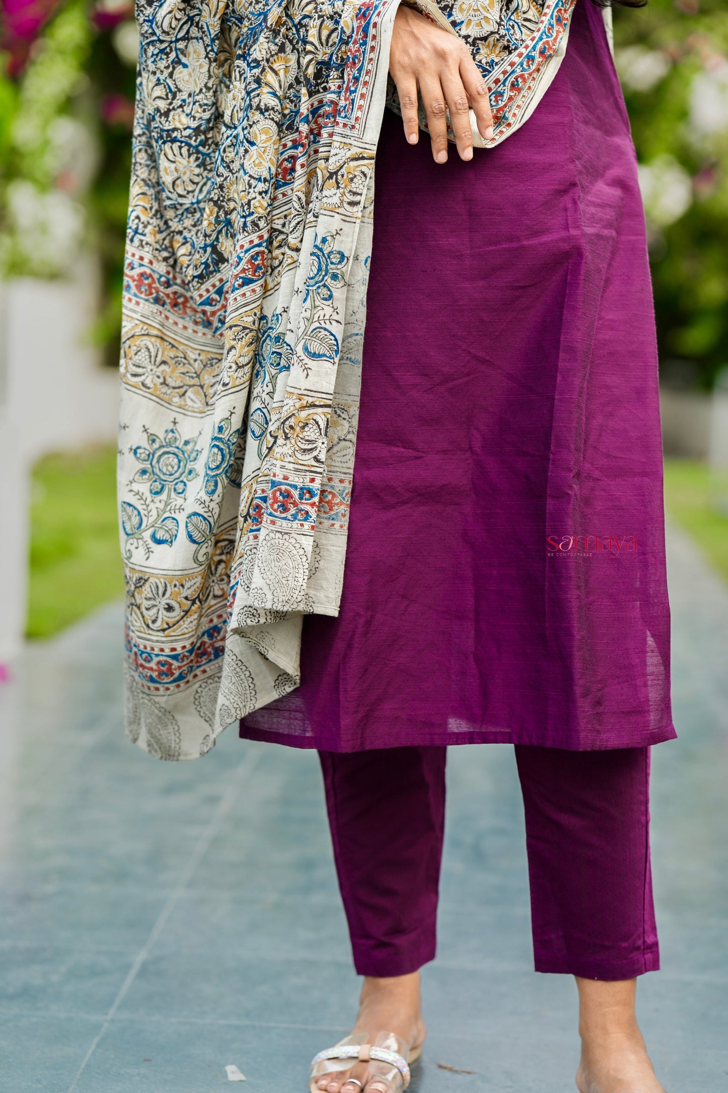 Kayal Raw silk top bottom set with  kalamkari  dupptta set of 3 (ready to dispatch)