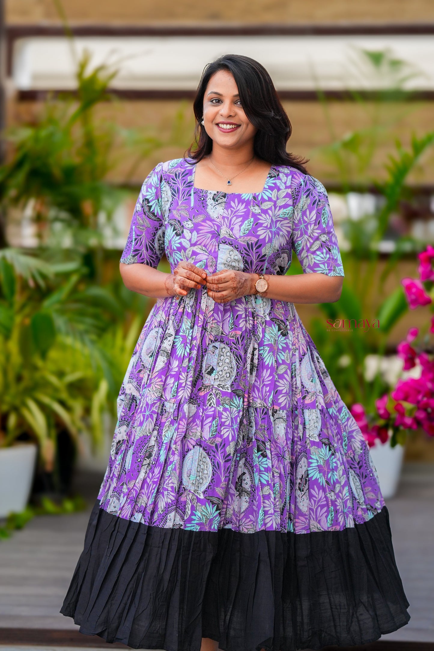 Maxi  peacock Casual Dress With Lining