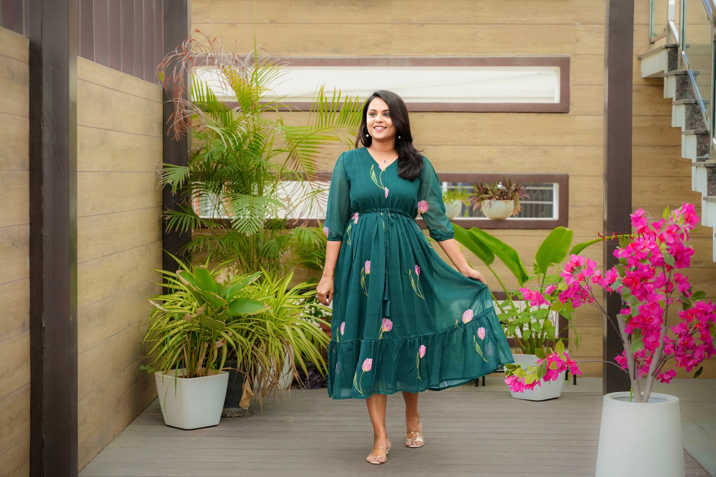 Tulip georgette casual  Dress With Lining ( No-Iron Everyday Dress)