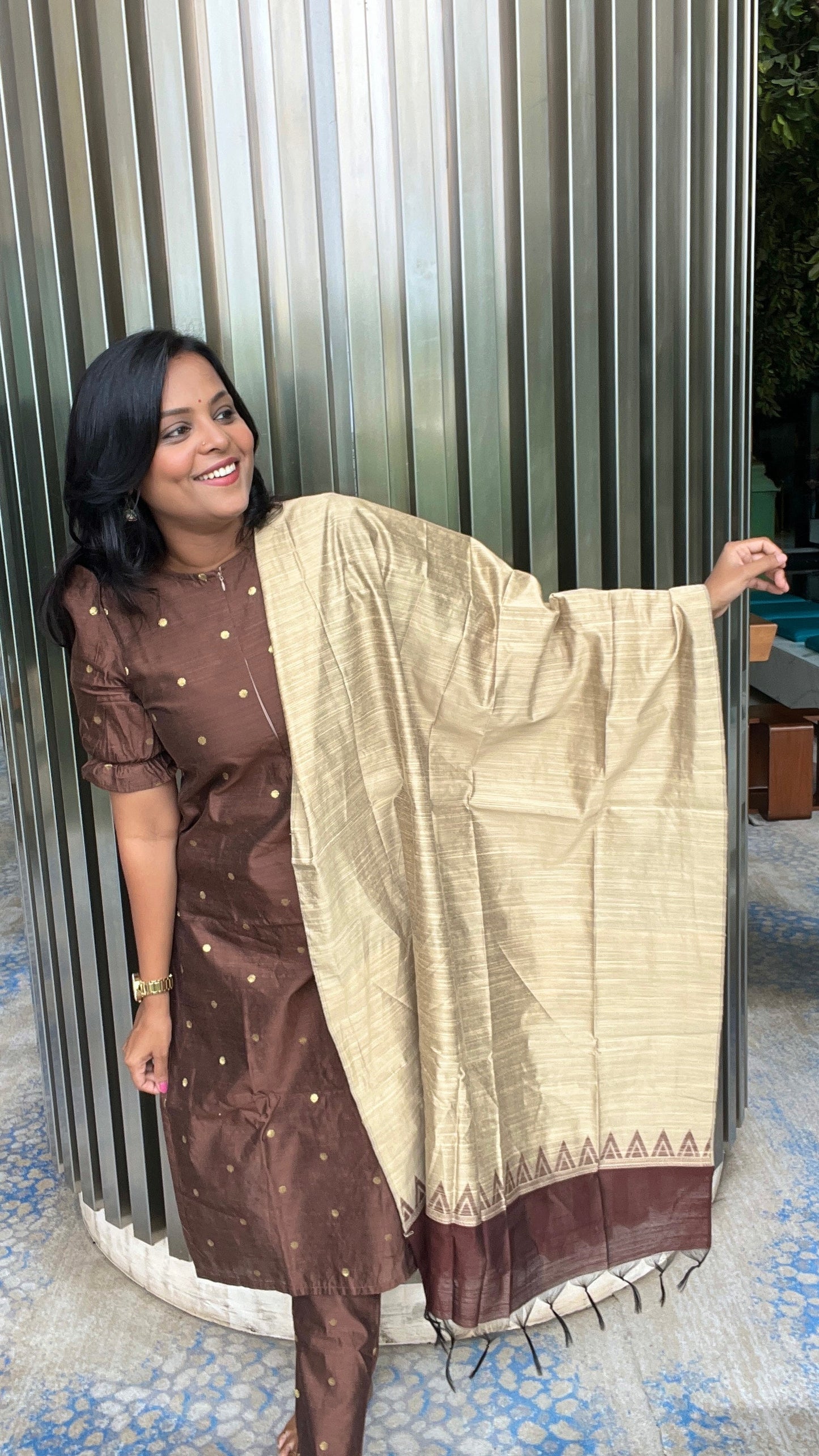 Samantha  inspired 3 piece raw silk suit set with dupptta