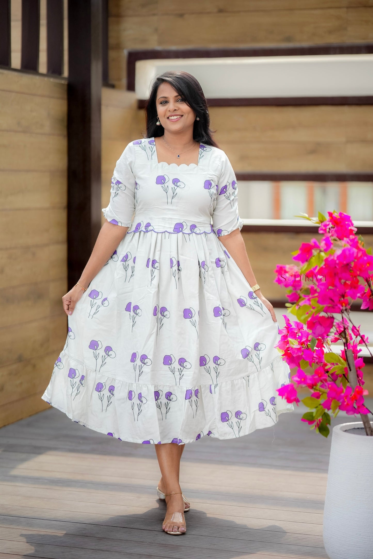 Nivi Casual Dress With Lining( Wrinkle-Free Cotton Blend Dress)