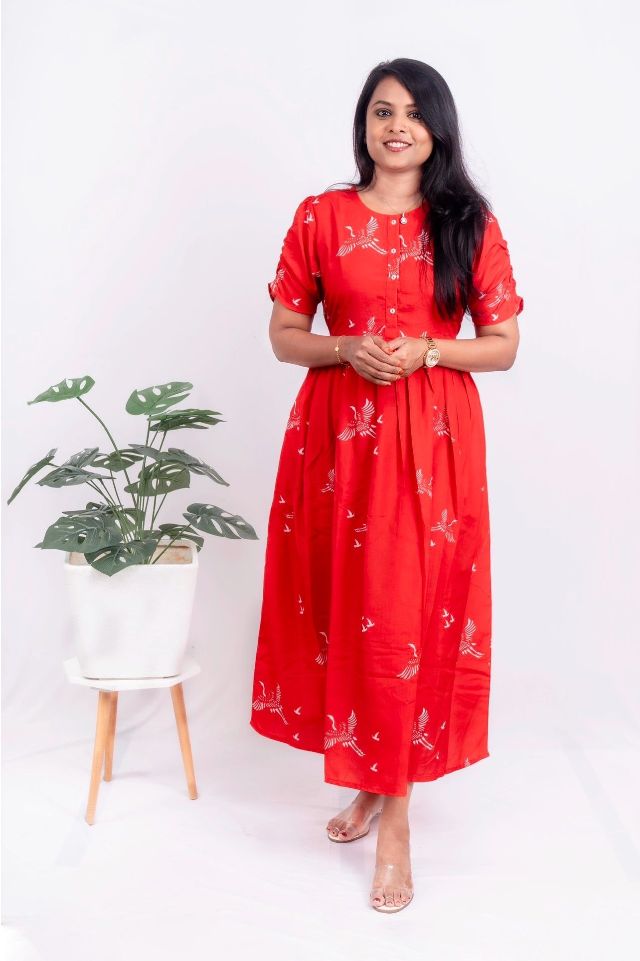 Crimson day to Night Dress Without Lining ( Wrinkle-Free Cotton blend Dress)
