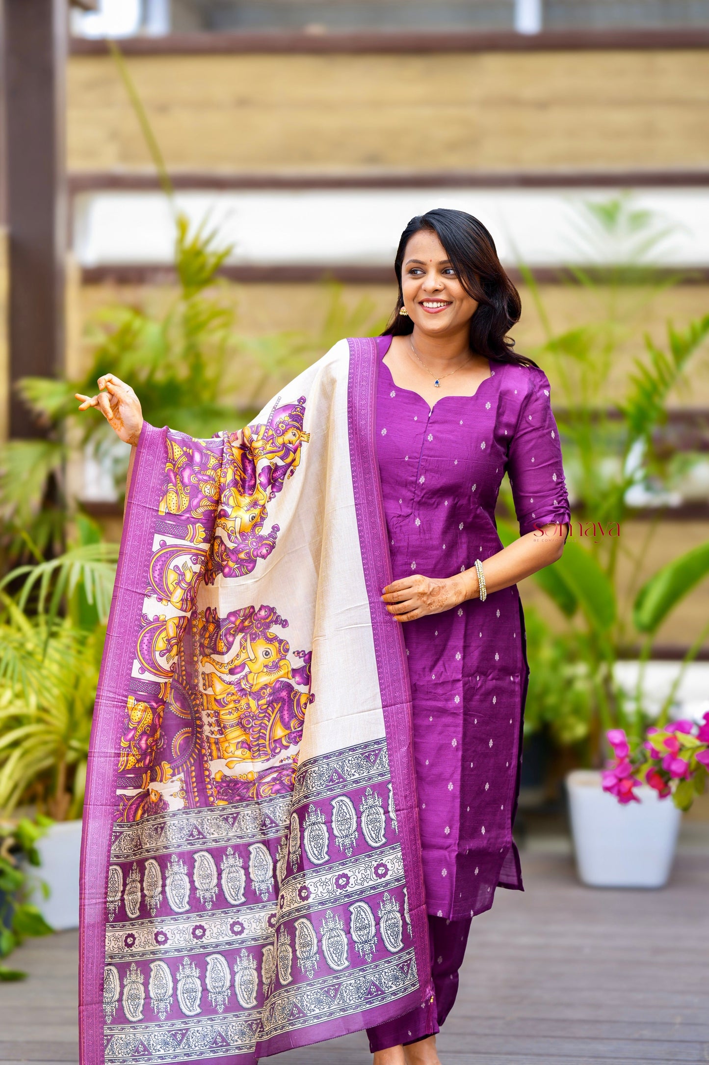 Pari 3 piece salwar suit set with kalamkari printed dupatta