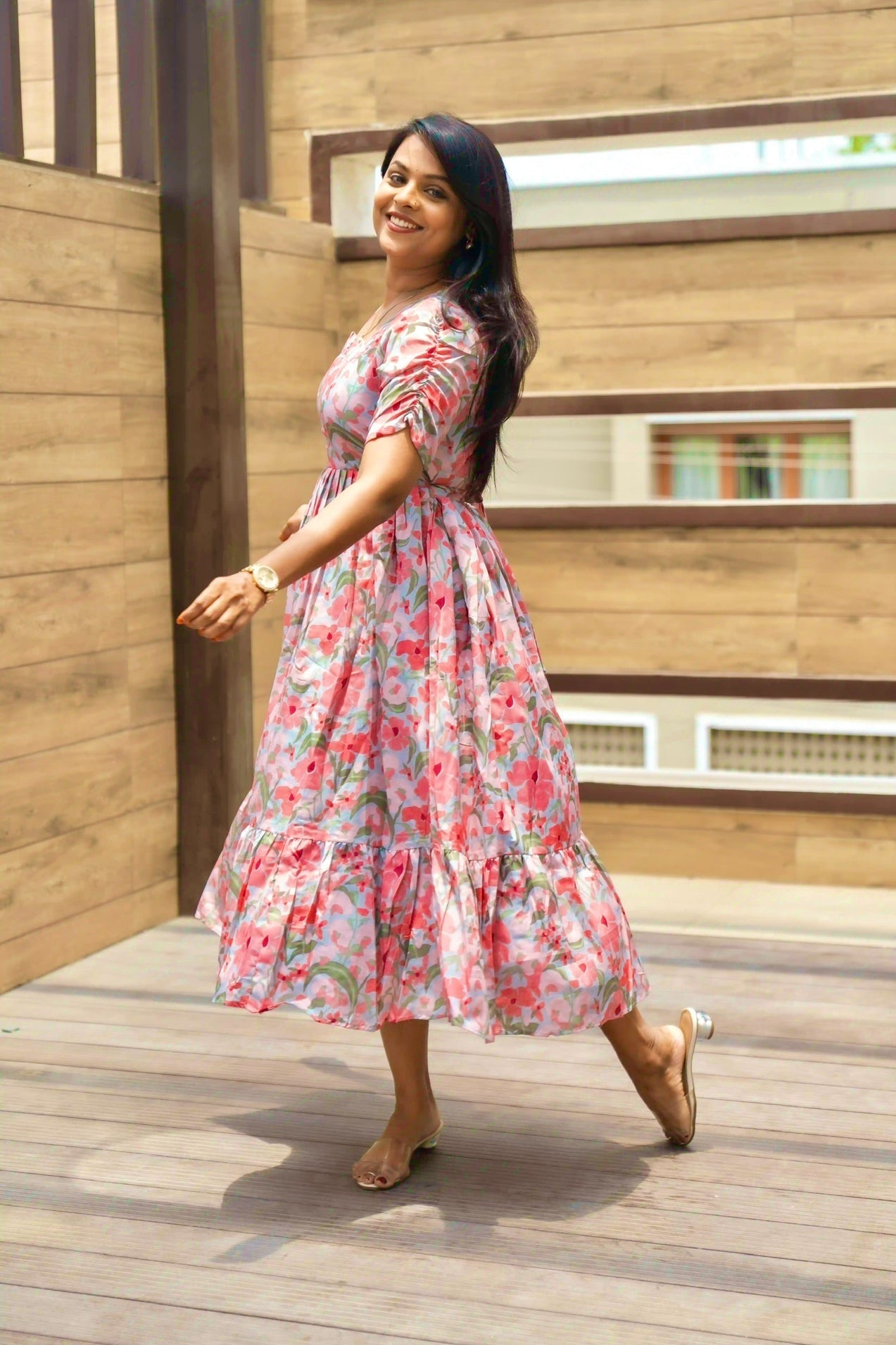 Pastel garden Casual Dress With Lining
