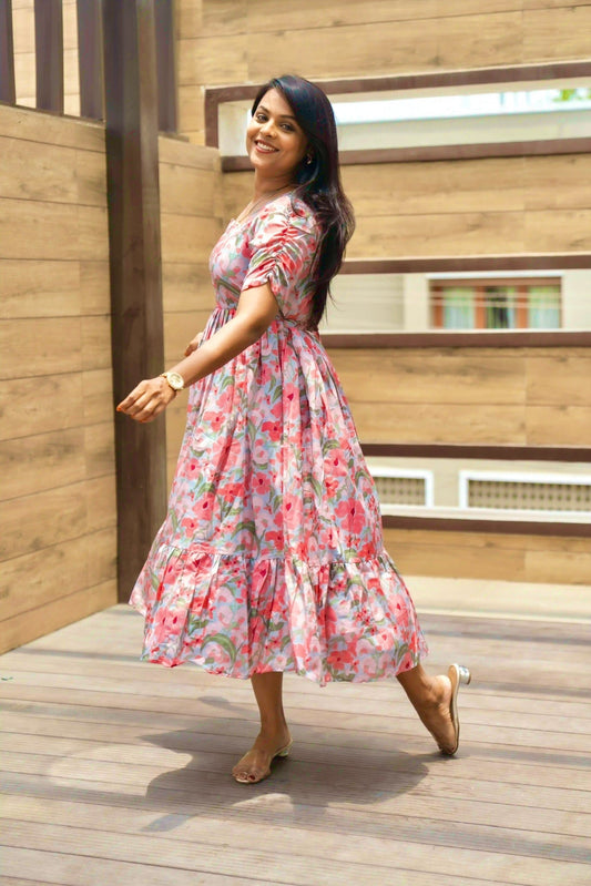Pastel garden Casual Dress With Lining